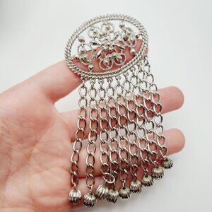 Vintage Sarah Coventry Fashion in Motion Filigree Tassel Silver Tone Brooch